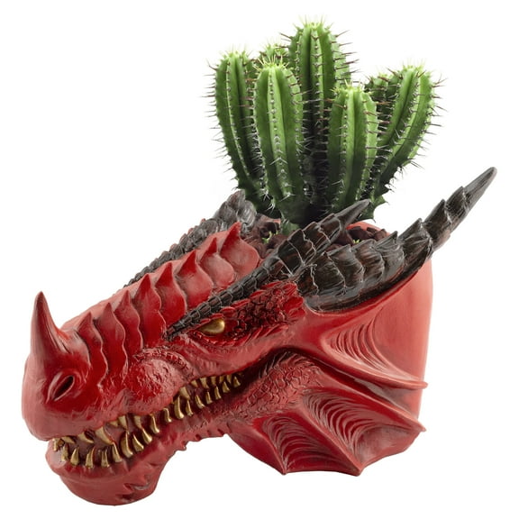 Esterno Dragon Head Planter Pot (11-Inch, Medium); Fantasy Dragon Head Shaped Gardening Container or Home Decor