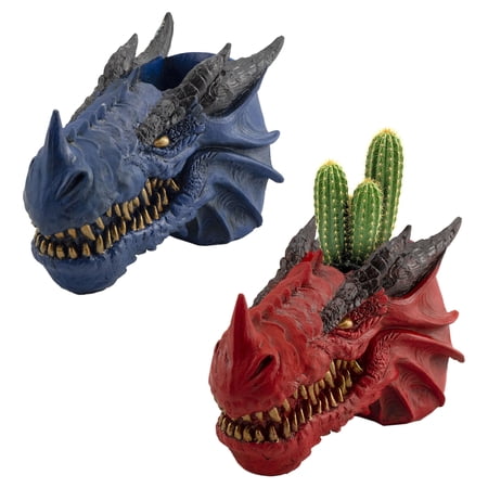 Esterno Dragon Head Planter Pots (6-Inch, Set of 2); Fantasy Dragon Head Shaped Gardening Container or Home Decor
