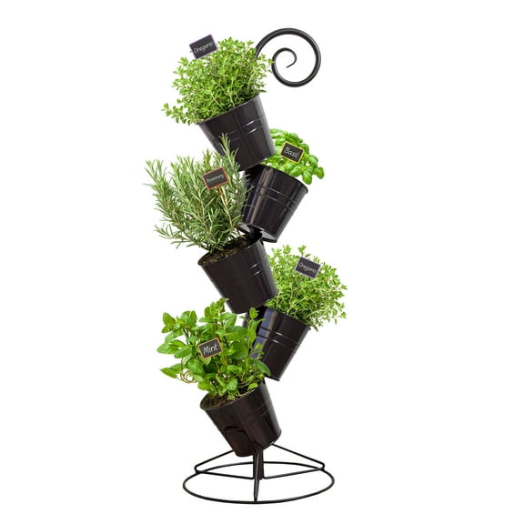Esterno Hanging Flower Pot Tiered Stand (Black), Metal Outdoor Stacking Planter