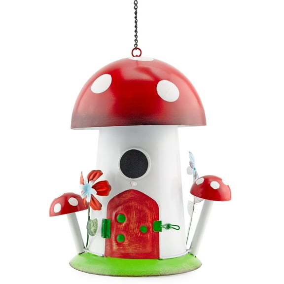 Esterno Mushroom Shaped Birdhouse; Songbird Nesting Galvanized Iron Colorful Mushroom Bird House