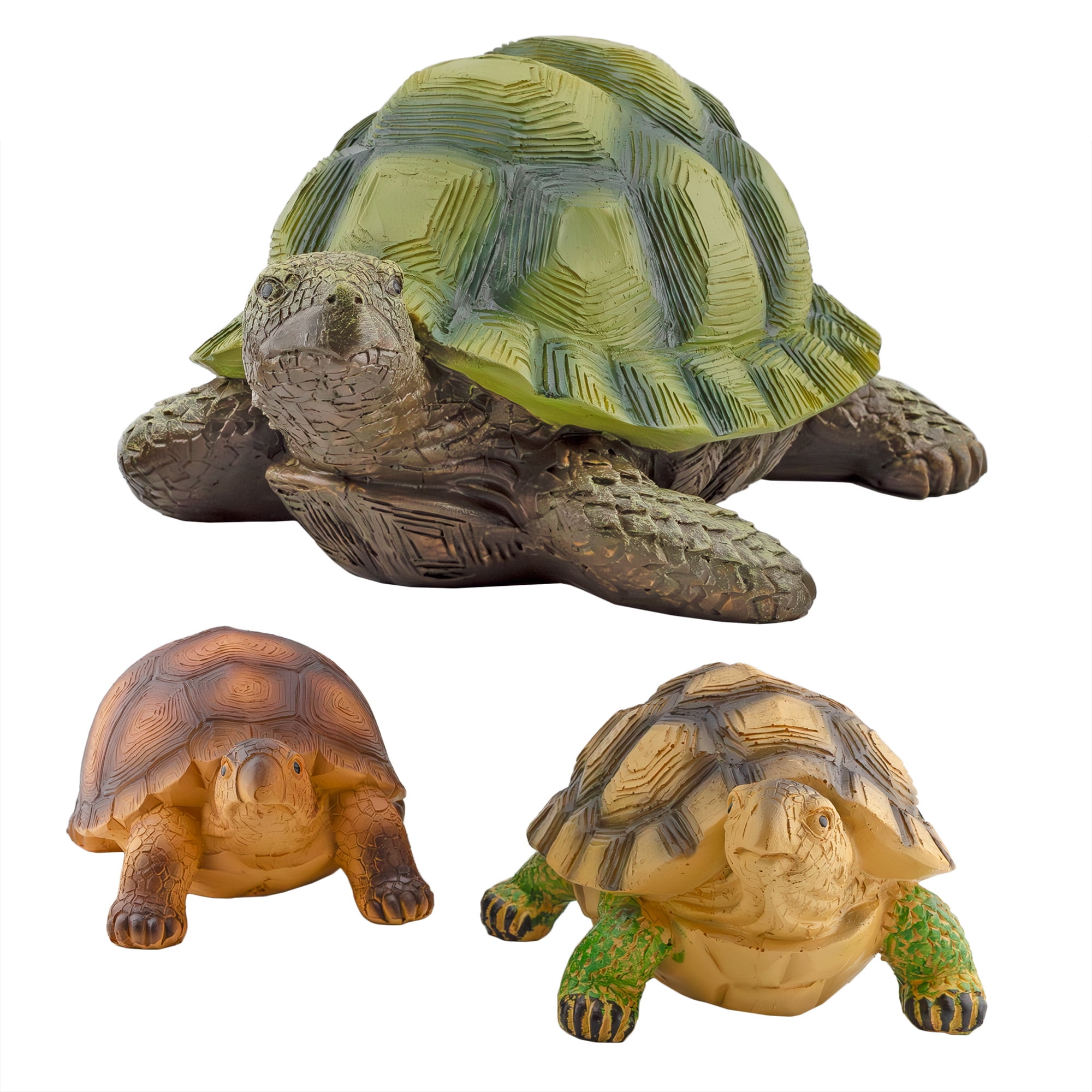 Lifelike Green and Beige Resin Turtle Garden Statues, 3-Piece Set