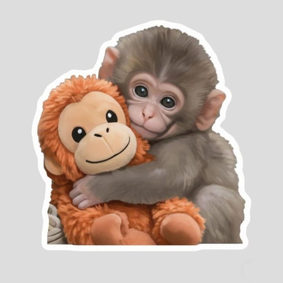 Esterze 3" Protect Punch The Monkey Sticker, Cute Monkey Holding Plush Toy Sticker, for Laptop Water Bottle Phone Car Room Decor