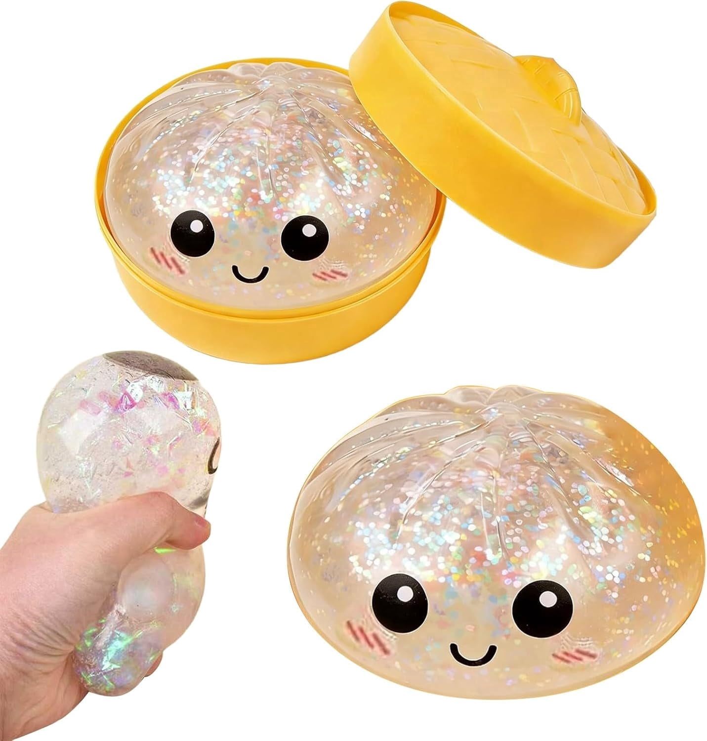 Esterze Dumpling Squishy, Glitter Dumpling Stress Relief Charms, Soft Decompression Squeeze Dough, Cute Steamed Bun