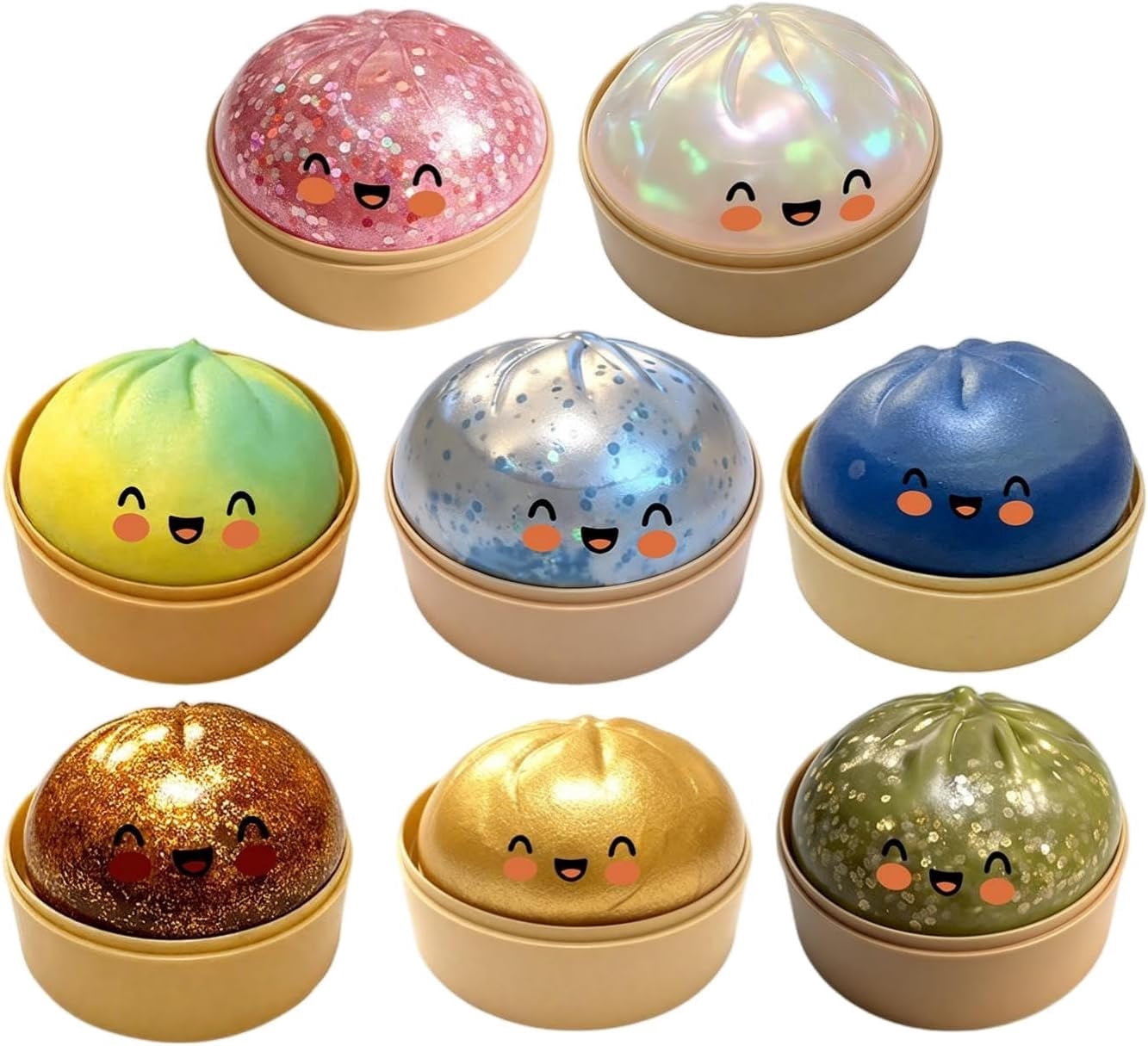 Esterze Dumpling Squishy, Glitter Dumpling Stress Relief Charms, Soft Decompression Squeeze Dough, Cute Steamed Bun