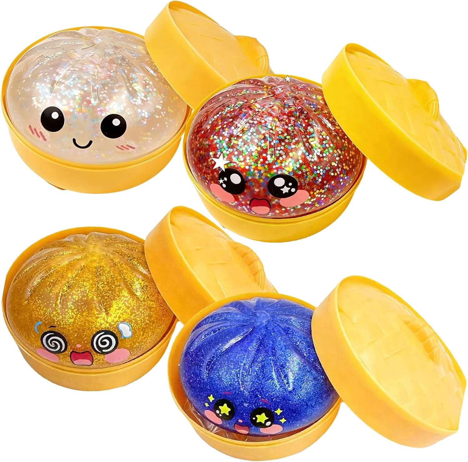 Esterze Dumplings Squishy, Glitter Dumpling Squishy, Squishiest Bun Dumplings with Steamer Box, Stress & Anxiety Relief
