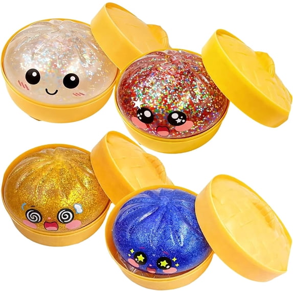 Esterze Dumplings Squishy, Glitter Dumpling Squishy, Squishiest Bun Dumplings with Steamer Box, Stress & Anxiety Relief