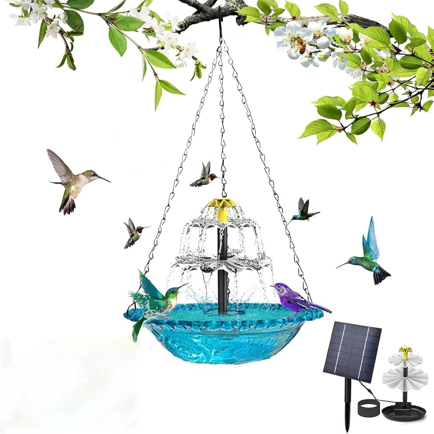 Esterze Hanging Solar Bird Bath Fountain, Solar Powered Cascading Outdoor Water Fountain, Bird Bath with Solars Pump, Decorative Garden Yard Patio Bird Bath Fountain