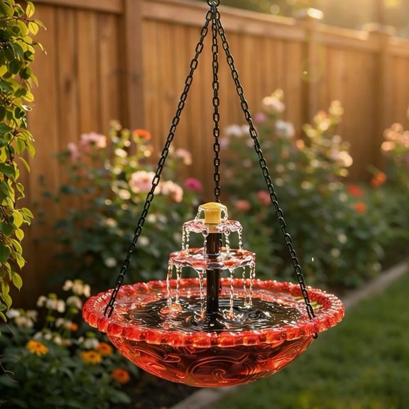 Esterze Hanging Solar Bird Bath Fountain, Solar Powered Cascading Water Fountain, Hanging Bird Bath with Solars Pump & Glass Bowl, Decorative Garden Bird BathFountain
