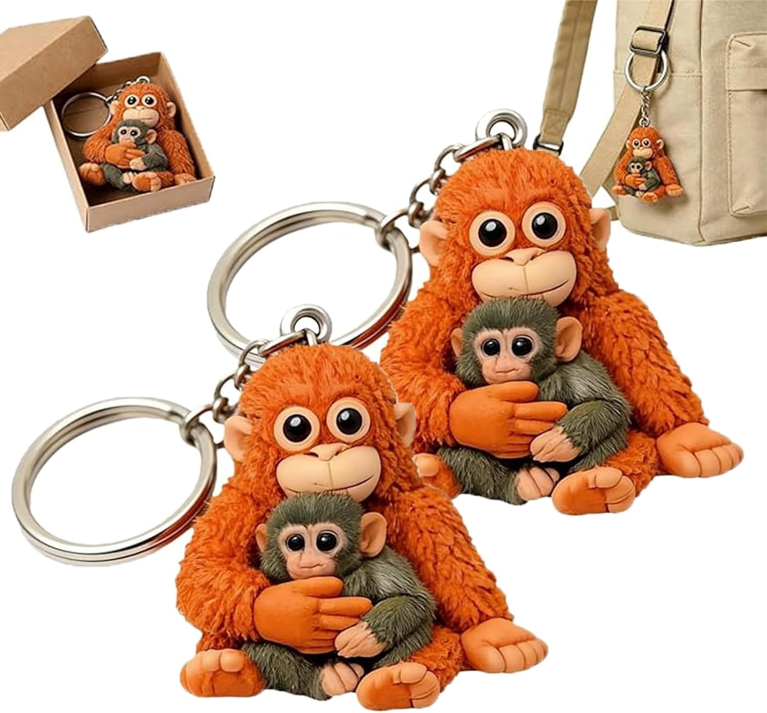 Esterze Punch Monkey Plush Keychains - Cute 3D Monkey Holding Plush Toy Keychain, Orangutan Stuffed Animal Key Ring Pendant for Backpack, Purse, Car Keys