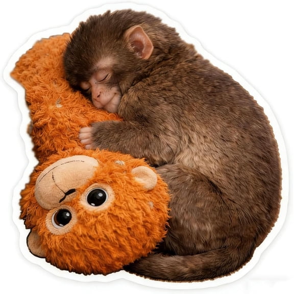 Esterze Punch Monkey Plush Stickers, Protect Punch The Monkey, Cute Monkeys Holding Plush Toy, Fun Vinyl Decal Sticker for Room Decor