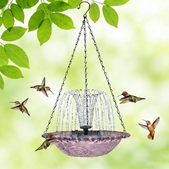 Esterze Solar Cascade Hanging Bird Bath Fountain, with Solar Powered Pump and Glass Bowl, for Garden, Patio, Lawn, Attracting Wild Birds & Hummingbirds