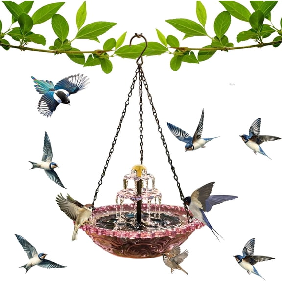 Esterze Solar Cascade Hanging Bird Bath Fountain with Solar Pump, Outdoor Hanging Bird Bath, Hanging Bird Bath Fountain for Garden Patio Yard Balcony Wild Birds