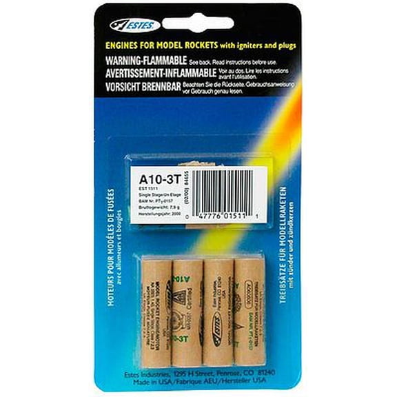 Estes A10-3T Mini Model Rocket Engine Pack - Includes 4 Engines with Starters & Plugs (1511)
