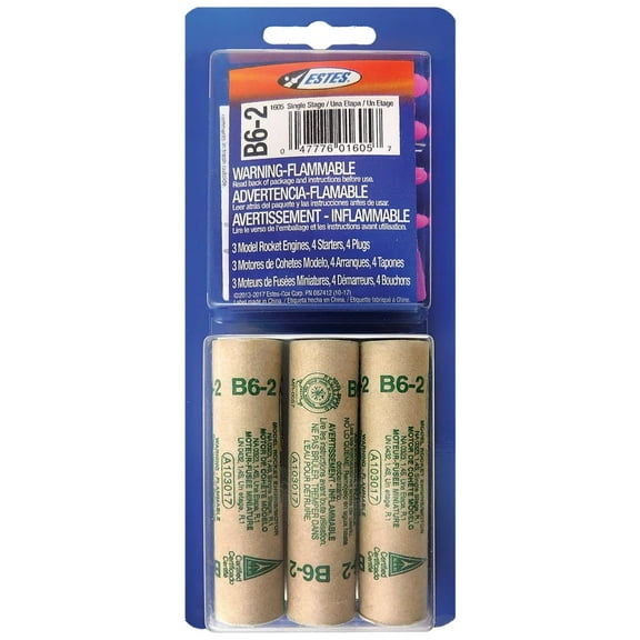 Estes B6-2 Model Rocket Engine Pack - Includes 3 Engines with Starters & Plugs (1605)