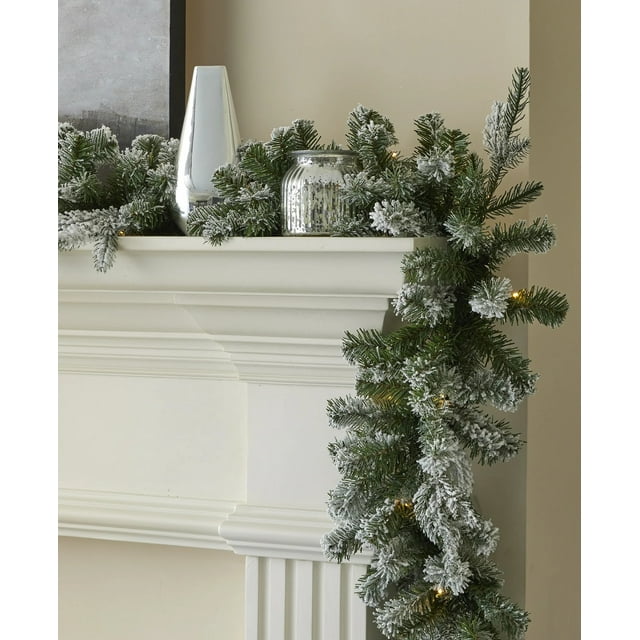Estes Pine 6ft PreLit Flocked Garland Battery Operated with LED Lights