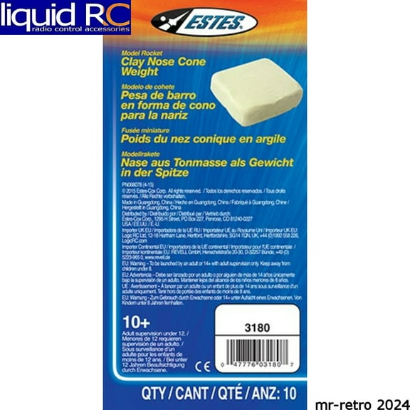 Estes Rockets EST3180 Clay Nose Cone Weight for Model Rockets - Pack of 10