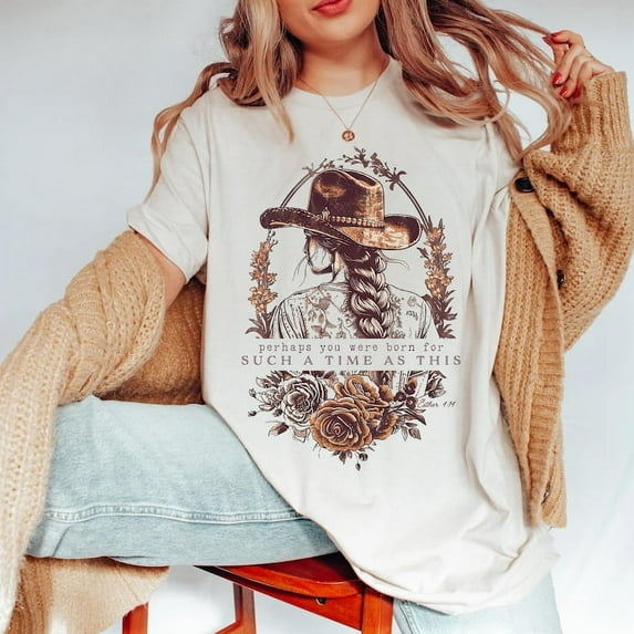 "Esther 4:14" Cowgirl Boho T-Shirt - Vintage Floral Design