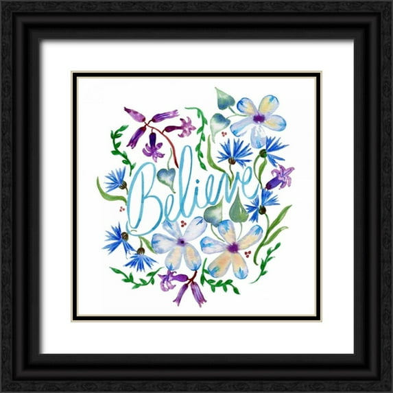 Esther Bley Designs 12x12 Black Ornate Wood Framed with Double Matting Museum Art Print Titled - Believe, Enchanted Garden
