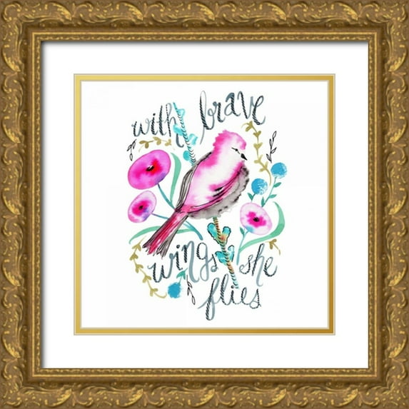 Esther Bley Designs 12x12 Gold Ornate Wood Framed with Double Matting Museum Art Print Titled - With Brave Wings She Flies