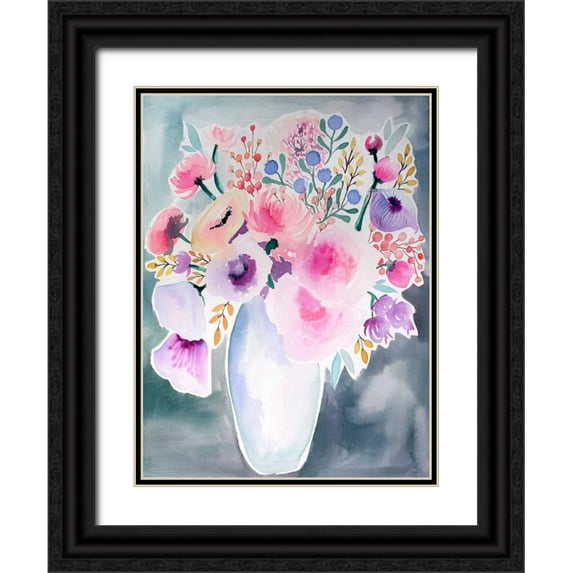Esther Bley Designs 15x18 Black Ornate Wood Framed with Double Matting Museum Art Print Titled - Spring Showers Bouquet