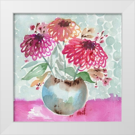 Esther Bley Designs 20x20 White Modern Wood Framed Museum Art Print Titled - Bright Zinnias