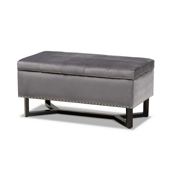 Esther Modern and Contemporary Grey Velvet Fabric Upholstered and Wood Storage Ottoman