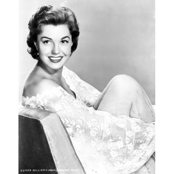 Esther Williams on Embroidered Flower Mesh sitting on Chair Photo Print (8 x 10)