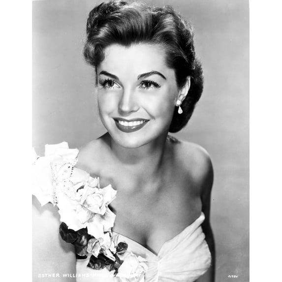 Esther Williams on White Tube Gown with Flowers Look Away Pose Photo Print (8 x 10)