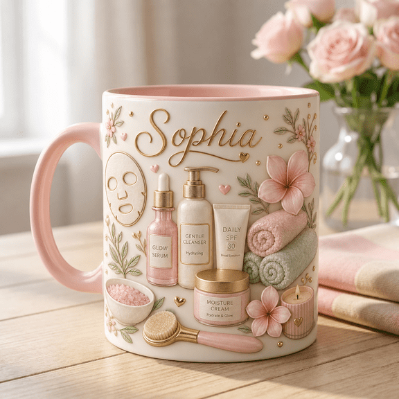 Esthetician Mug with 3D Effect, Personalized Name Spa Pastel Coffee Cup Gift