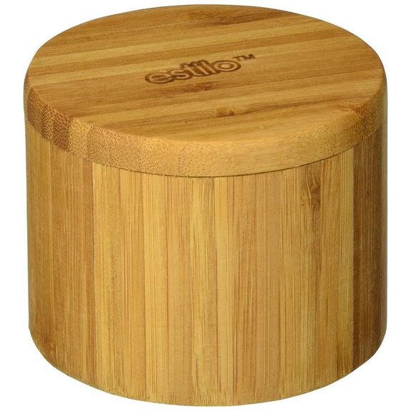 Estilo 100% Natural Wooden Bamboo Single Round Salt Pepper Or Spice Box With Lid
