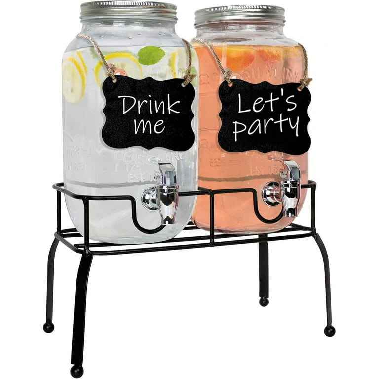 Estilo EST4358 Glass Double Drink 1 Gallon Beverage Dispenser with Stand  for Weddings, Juice Dispensers for Parties (Set of 2) 