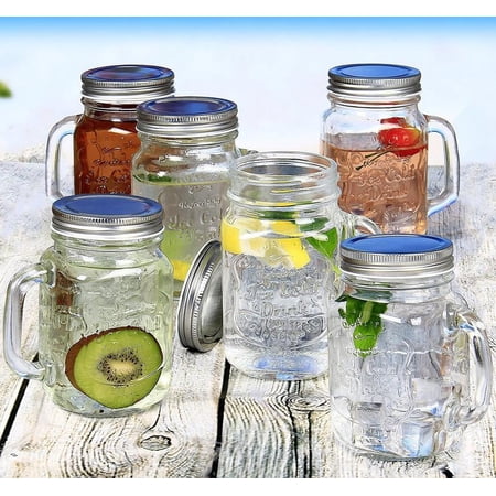 Estilo Mason Jar Mugs with Handle and Straws Old Fashioned Drinking Glass Set 6, 16 oz Each