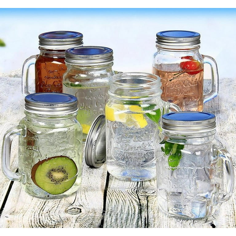 Glass Drinking Mason Jar Cups with Handle & Wooden Carrier with Reusable  Straws, Lids & Handles Set of 6, 16oz - Great Mother's Day Gift 