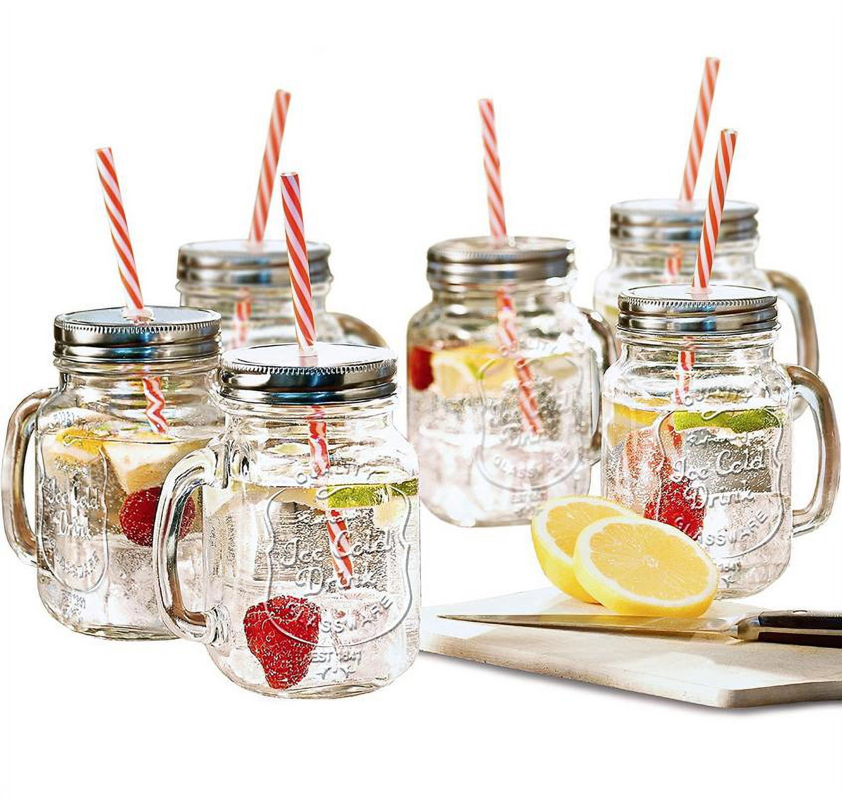 Home Suave Mason Jar Mugs with Handle, Regular Mouth Colorful Lids Silver