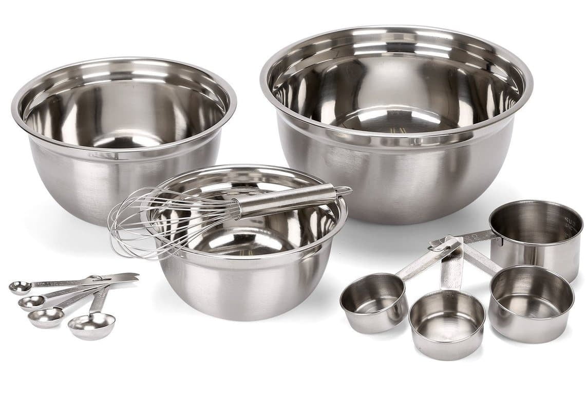Estilo 12 Piece Stainless Steel Mixing Bowls, Includes Measuring Cups, Measuring Spoons and Barrel Whisk