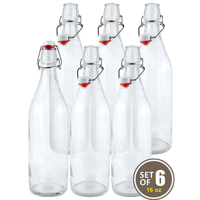 16 oz Clear Glass Stout Bottles w/ White Metal Caps