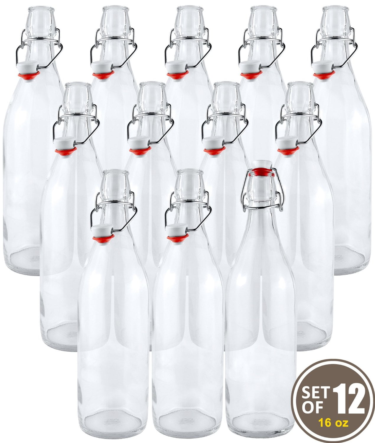 Pop Tops Swing Top Bottles - 16 oz. Clear (Case of 12)