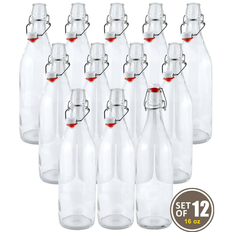 Estilo Swing Top Glass Bottles with Cap, Clear, 12 16 Oz Bottles