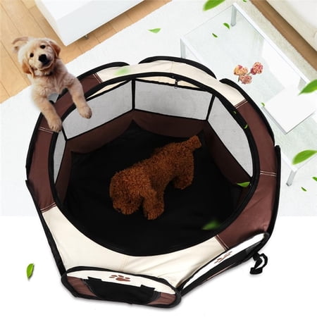Estink Pet Playpen Pet Cat Dog Portable Foldable Cage Exercise & Play Tent Mesh Cover Pop-up Pet Playpens Dog Exercise Kennel Indoor Outdoor Use Coffee