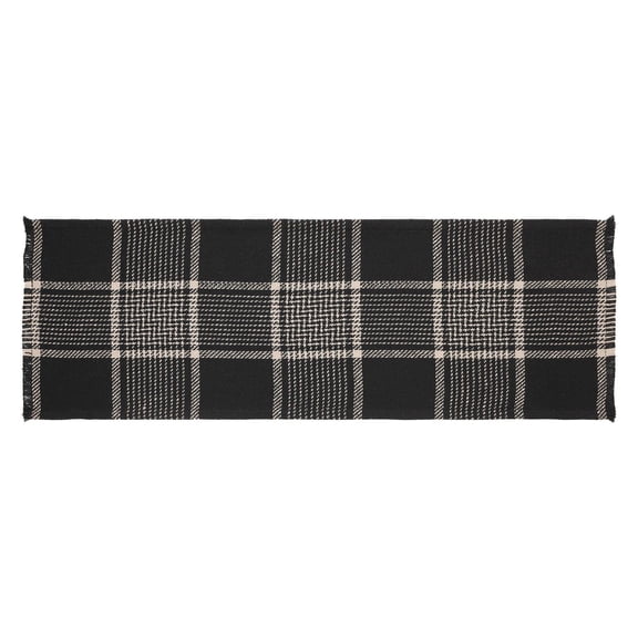 VHC Brands Eston Rustic Farmhouse Decor Autumn Seasonal Black Tan Plaid Runner 12x36