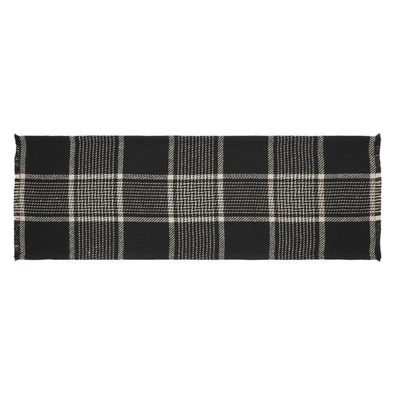 VHC Brands Eston Rustic Farmhouse Decor Autumn Seasonal Black Tan Plaid Runner 12x36