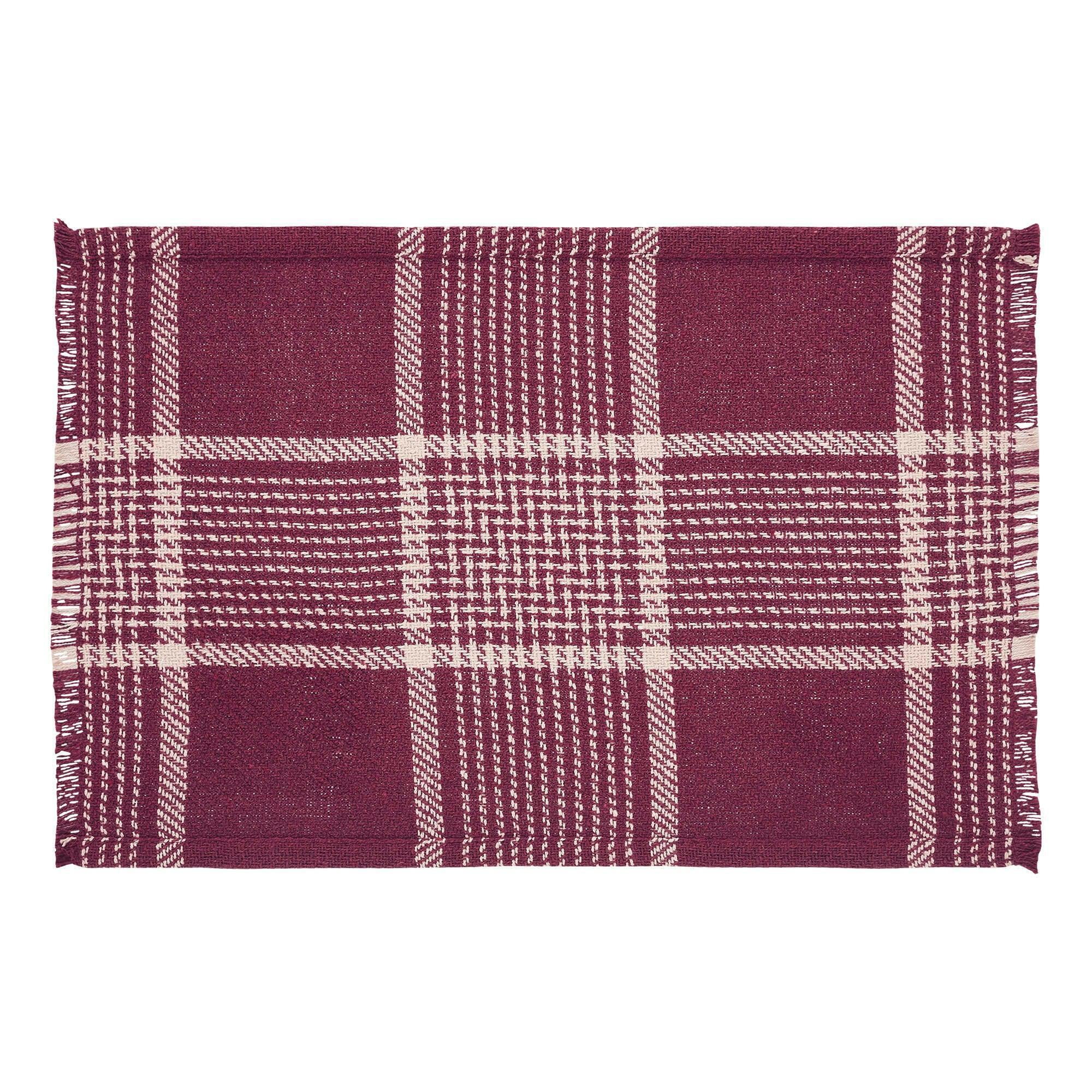 Burgundy and Tan Plaid Cotton Polyester Rectangle Placemat Set