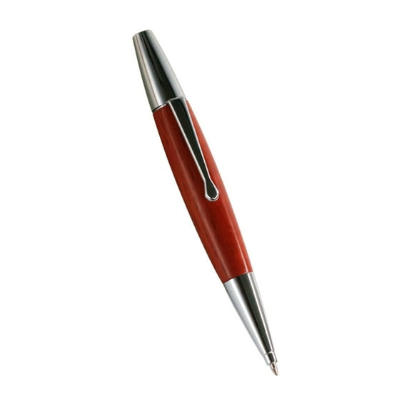 Eston - Red Willow Wood, Silver Chessboard, Twist Trim Fat Ballpoint Pen