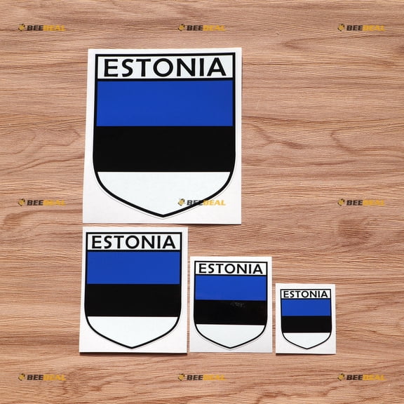 Estonia Estonian Flag Shield Decal Vinyl Sticker - 4 Pack Glossy, 2 Inches, 3 Inches, 4 Inches, 6 Inches - for Car Boat Laptop Cup Phone