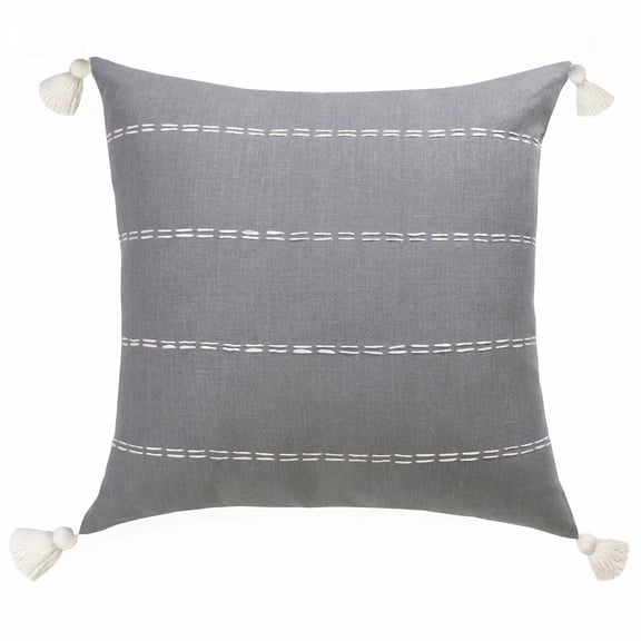 Estonia Hand-Woven Slate Striped Linen Throw Pillow, Gray, 20" x 20", Count per Pack 1