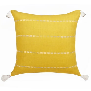 Estonia Hand-Woven Striped Linen Throw Pillow, Mustard, 20" x 20", Count per Pack 1
