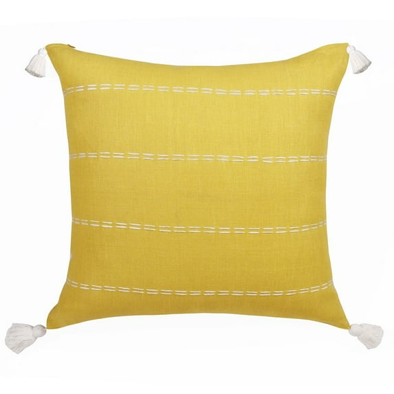 LR Home Estate Linen Poly Filled Pillow in Yellow/Ivory, 20" x 20"