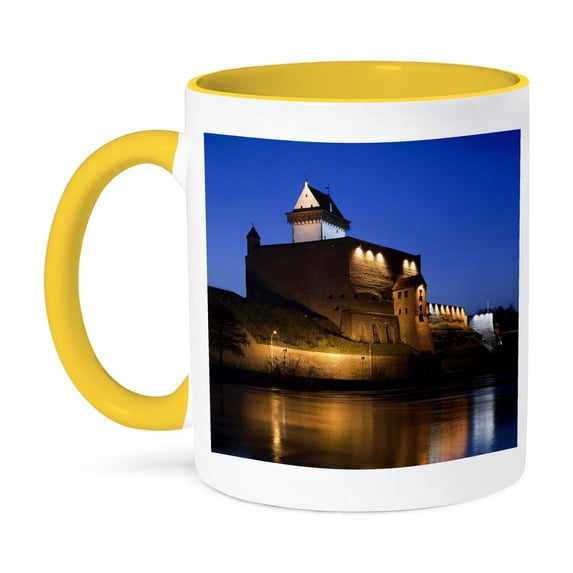 3dRose, Estonia, Narva, Narva Castle, 13th century - EU35 WBI0200 - Walter Bibikow, 15oz Two-Tone Yellow Mug