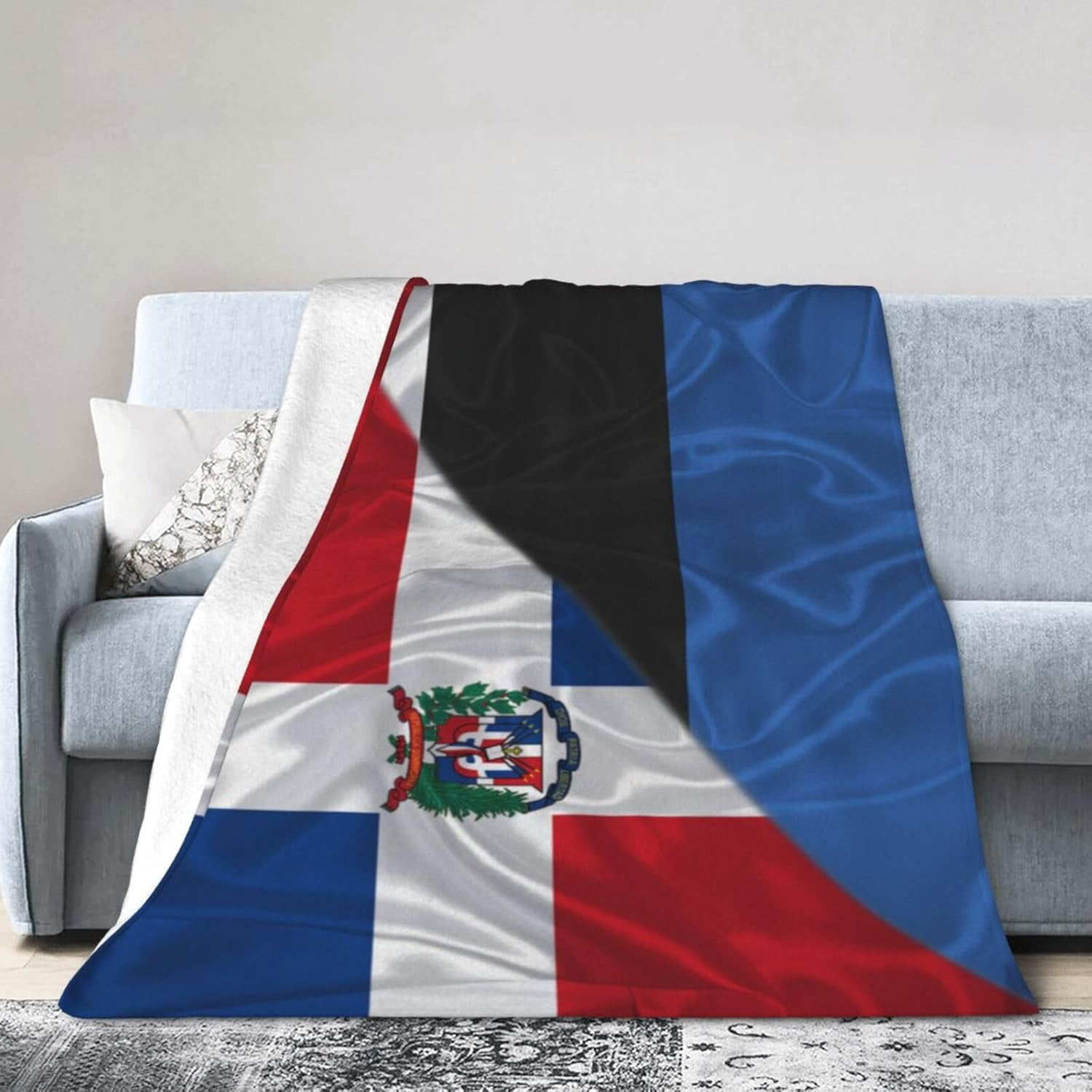 Estonians And Dominican Republic Triangle Flag Blanket Soft Throw estonians-and-dominican-republic-triangle-flag-blanket-soft-throw