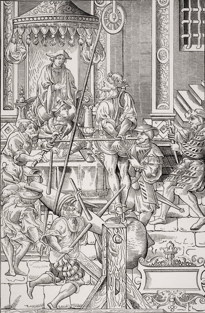 The Estrapade Or Question Extraordinary Copy Of Woodcut In J MillaeusS Praxis Criminis Persequendi Published Paris 1541 Canvas Art - Ken Welsh Design Pics (11 x 17)